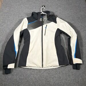 Obermeyer Kitzbuhel Ski Jacket Women Size 8 Blue White Black Removable Hood READ